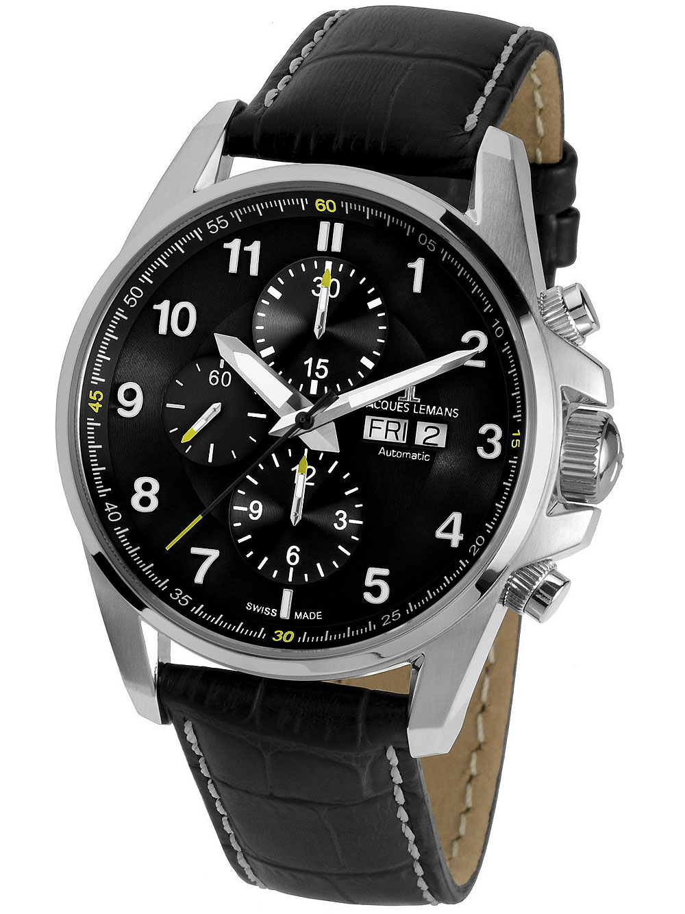 Jacques Lemans 1-1750A ETA 7750 Automatik Chrono schwarz 10ATM Saphirglas