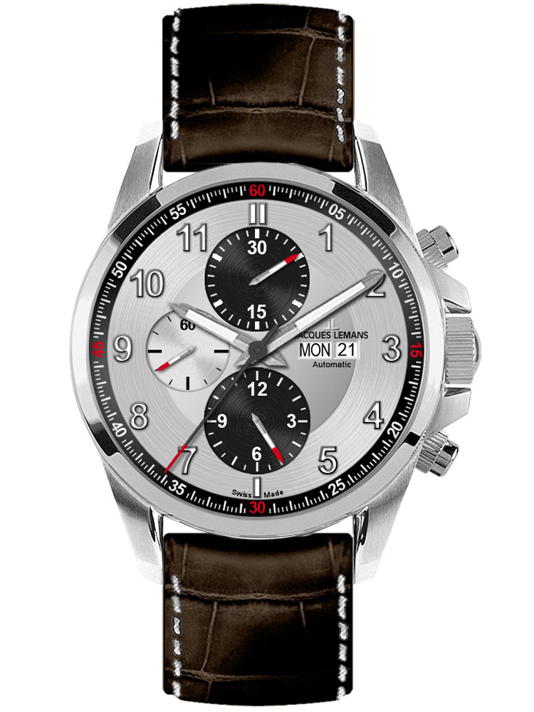 Jacques Lemans 1-1750B ETA 7750 Automatik Chrono grau-braun 10ATM Saphirglas