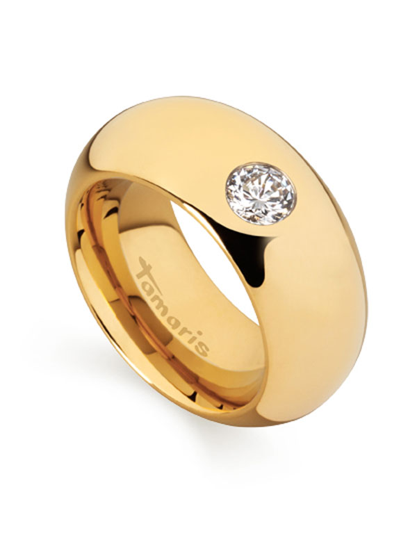 Tamaris Kate breiter Ring A02911018 Gr. 60 PVD Gold poliert m. Stein