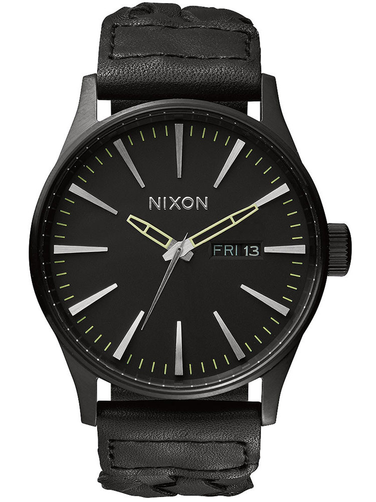 NIXON A105-1928 Sentry Leather All Black Woven 42mm 10ATM