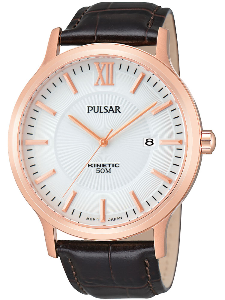 Pulsar PAR184X1 Herrenuhr rosegold braun Kinetic 5 ATM