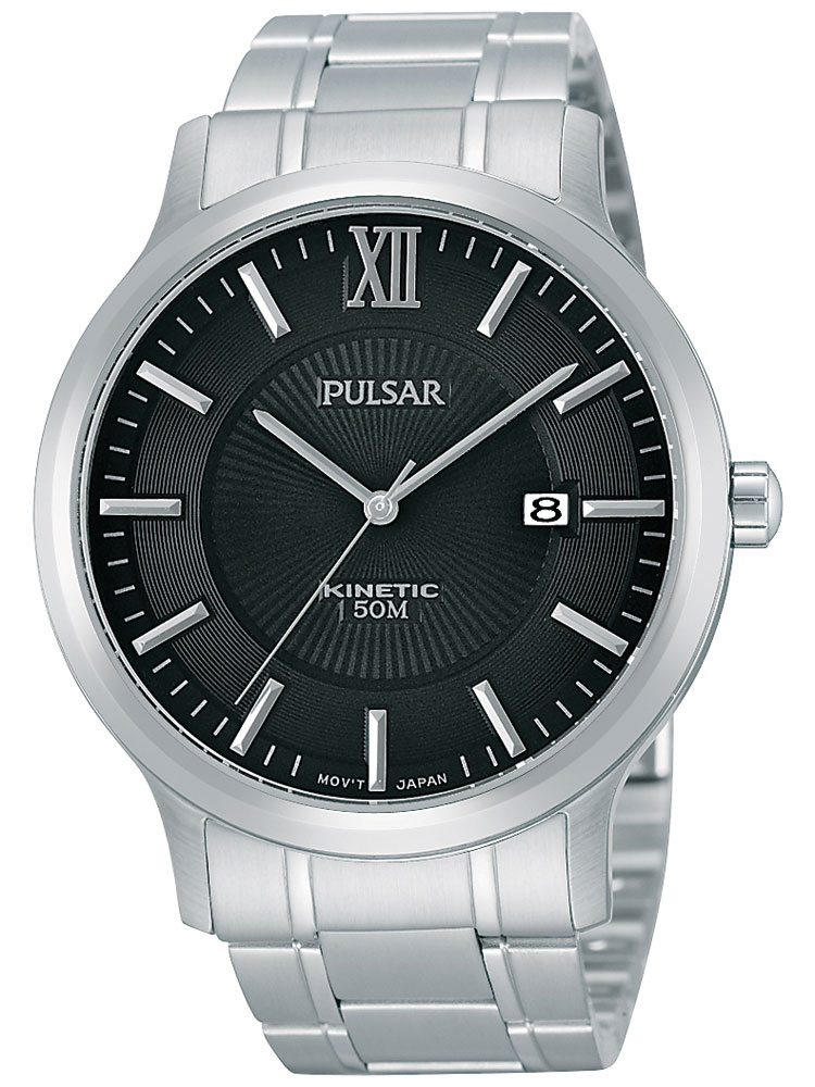 Pulsar PAR185X1 Herrenuhr silber schwarz Kinetic 5 ATM