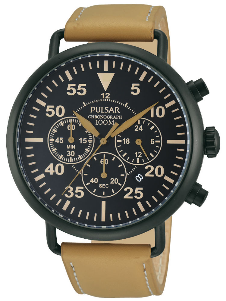 Pulsar Chronograph PT3479X1 schwarz beige 10 ATM 44 mm