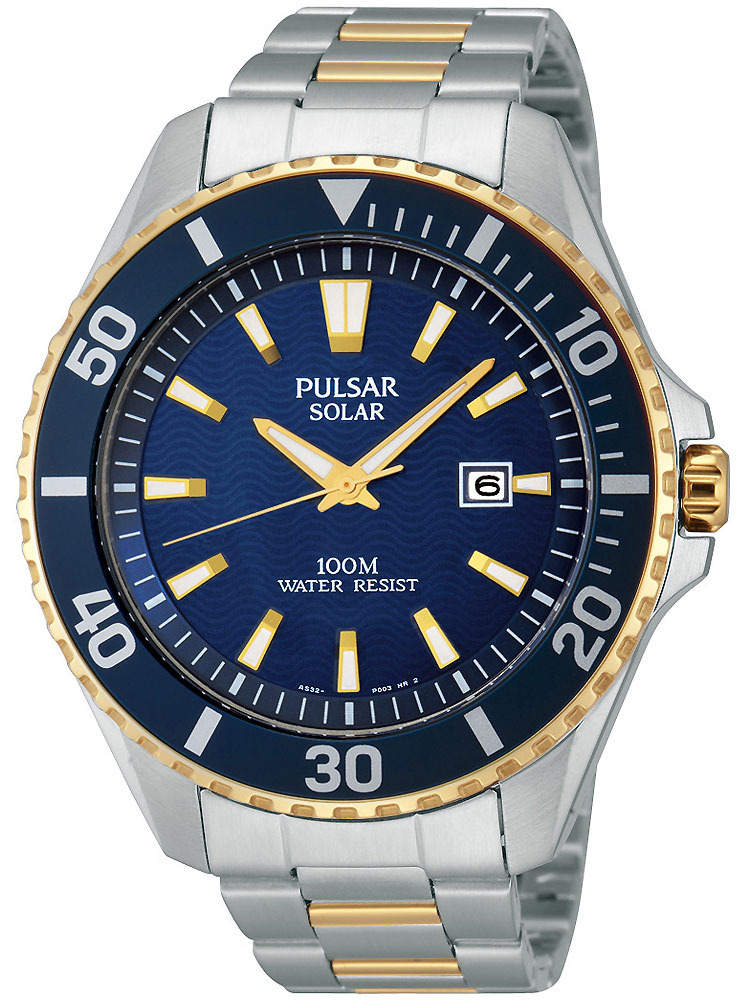 Pulsar PX3032X1 sportliche Solar Herren Armbanduhr 100M 44mm bicolor