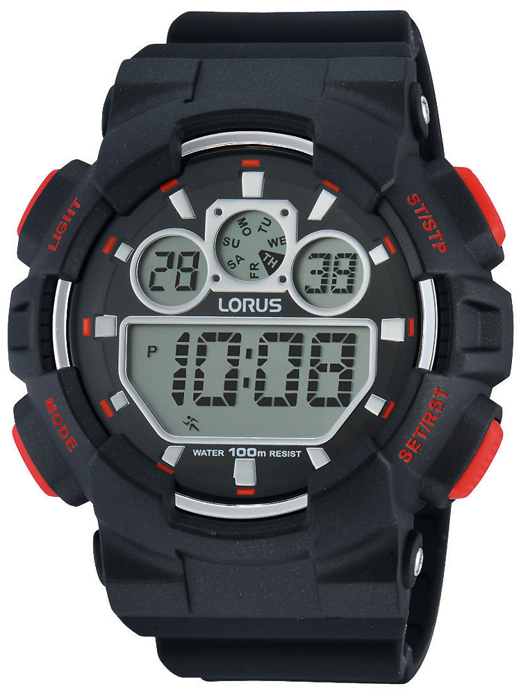 Lorus R2333JX9 Digital-Chronograph Alarm schwarz rot 100M 50mm