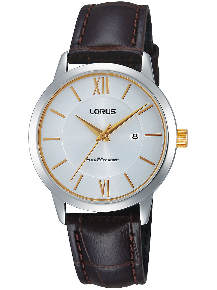 Lorus RH779AX9 bicolor Damenuhr braunes Lederband 50M 32mm