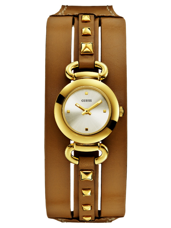 Guess Punky W0160L4 goldene Damenuhr mit braunem Fashion-Armband