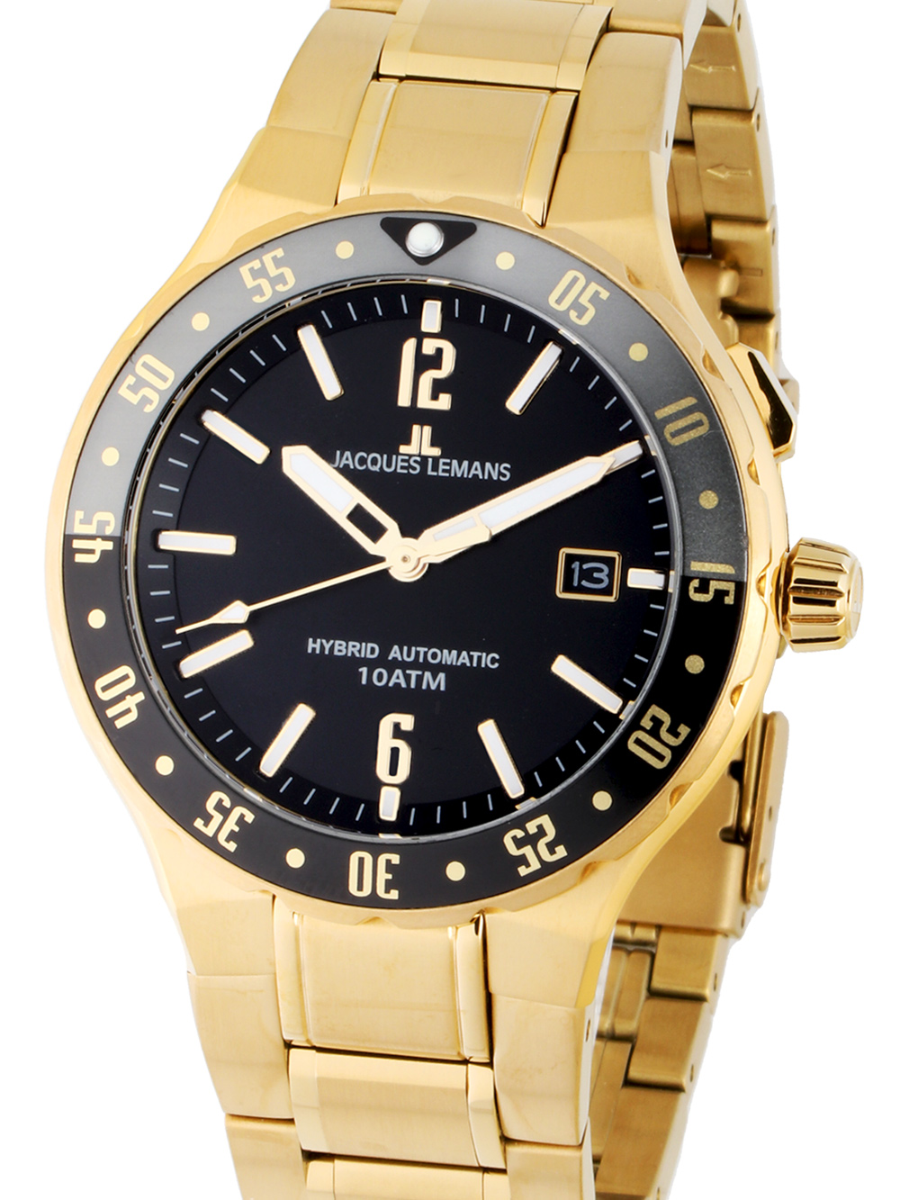 4040662165163 - Kineticuhr JACQUES LEMANS Hybromatic 1-2109J Armbanduhren goldfarben Armbanduhr Herrenuhr Datum Lünette einseitig drehbar 4040662165163 - Kineticuhr JACQUES LEMANS Hybromatic 1-2109J Armbanduhren goldfarben Armbanduhr Herrenuhr Datum Lünette einseitig drehbar