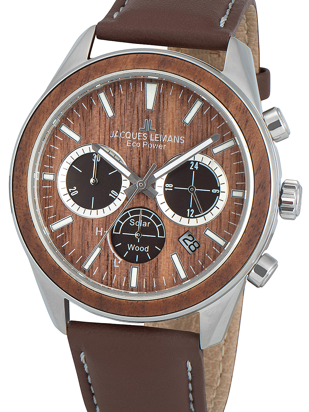 Jacques Lemans 1-2115B Eco Power Wood Herrenuhr 44mm 10ATM