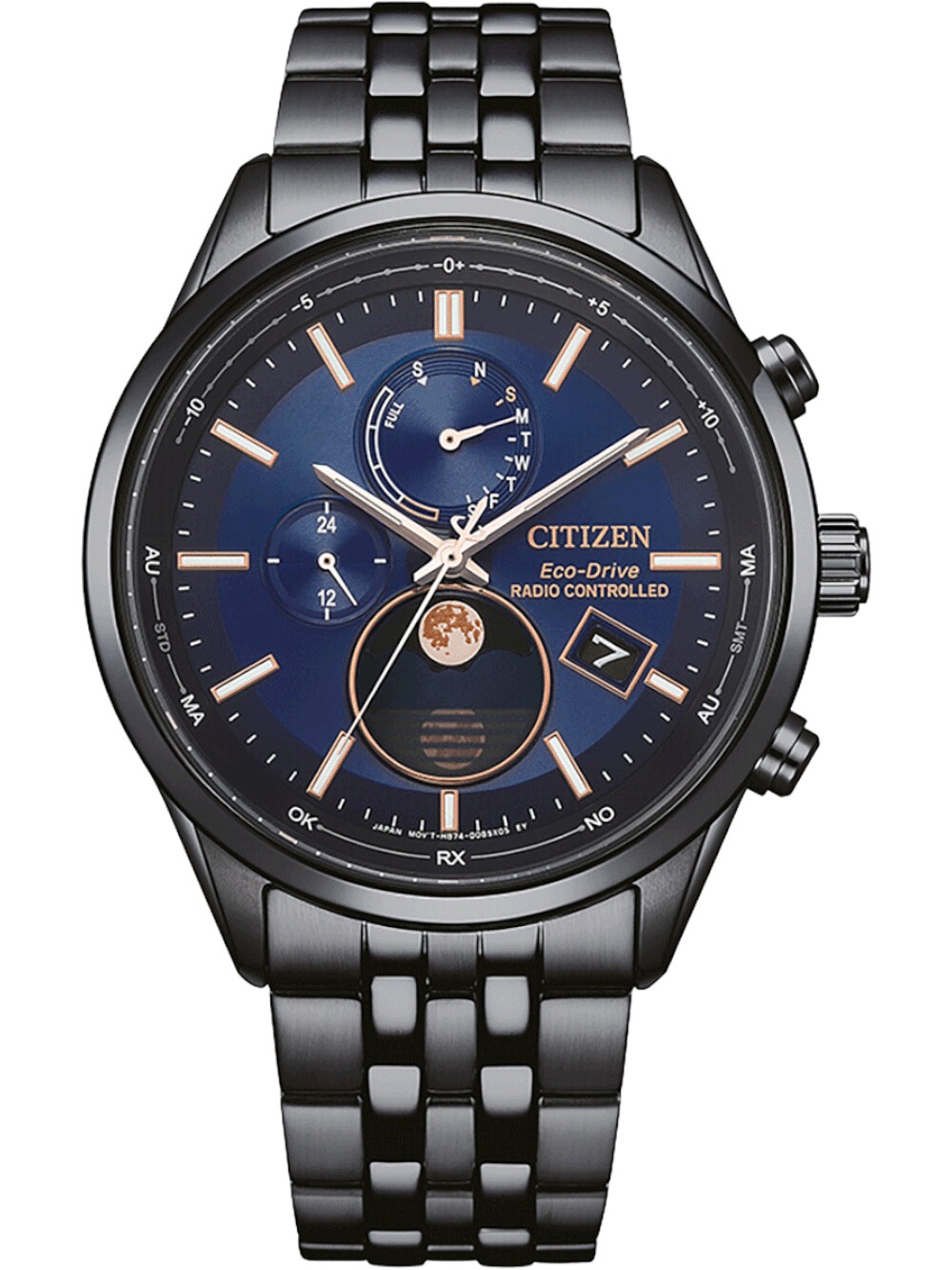 4974374344137 - BY1035-56L Herrenuhr Eco-Drive 4-Zonen Funkuhr Mondphase 42mm 10ATM