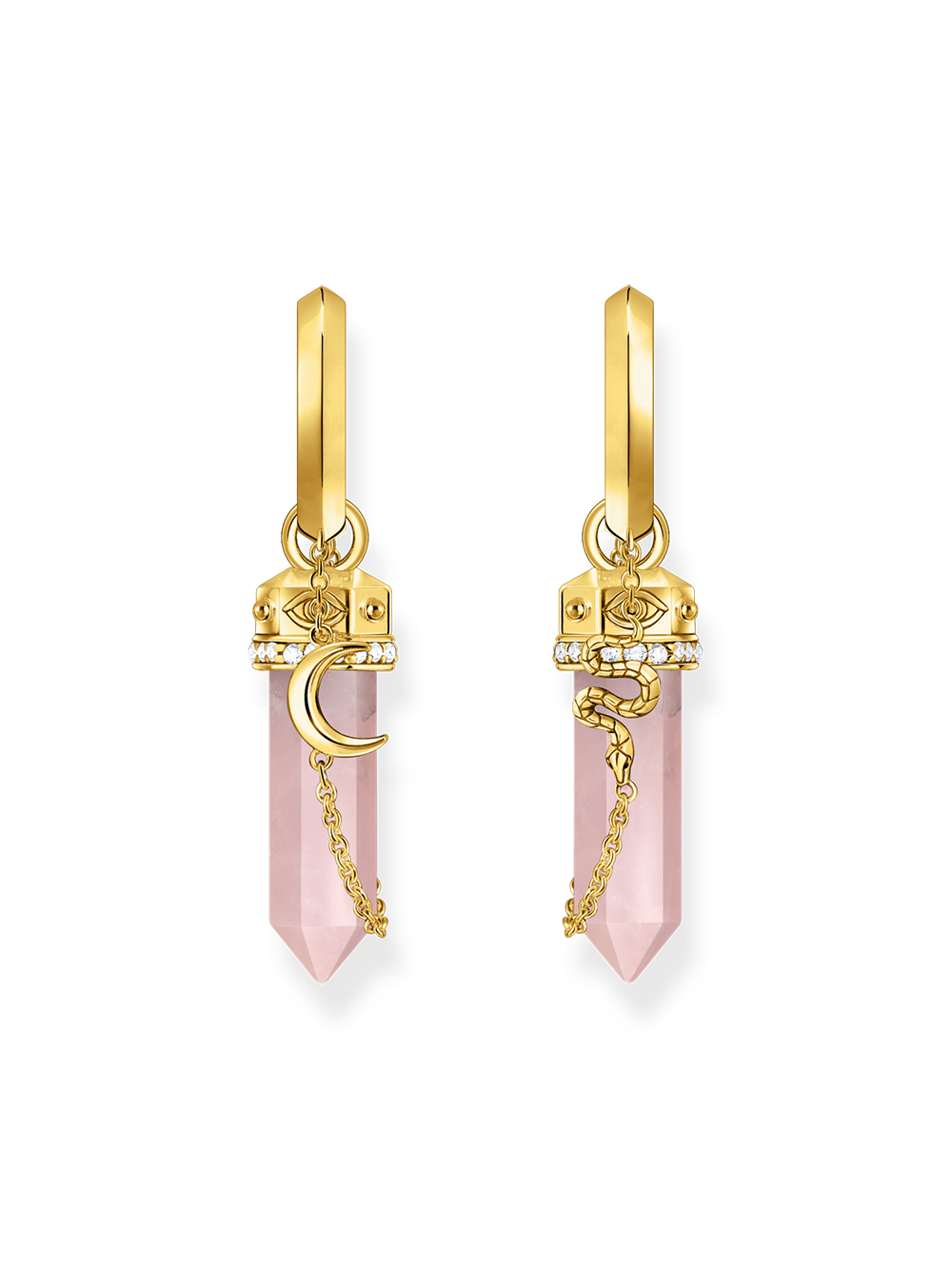 4051245571936 - CR722-414-9 Goldene Creolen mit Rosa Kristall Anhänger & Symbolen Damen 4051245571936 - CR722-414-9 Goldene Creolen mit Rosa Kristall Anhänger & Symbolen Damen