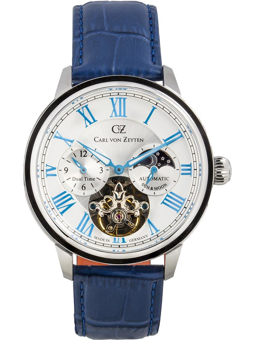 Carl von Zeyten CVZ0081WHS Schiltach Automatik Dual Time Herrenuhr 46mm