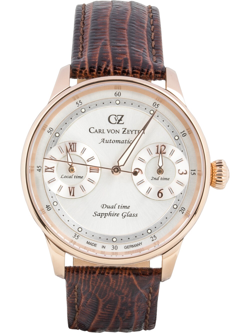 4056007108603 - Automatikuhr CARL VON ZEYTEN Schönmünzach Armbanduhren braun (braun weiß) Herren Hochzeitsmode Armbanduhr mechanische Uhr Herrenuhr Made in Germany Dualzeit