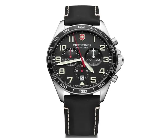 Victorinox FieldForce Classic Chrono herenhorloge, analoog kwartshorloge, waterdicht tot 100 m, diameter kast 42 mm, lederen band 21 mm, blauw/zwart, band, Blauw/Zwart, Riem