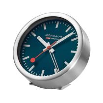 Mondaine A997.MCAL.46SBV.2 silber-blaue mini Wanduhr Tischuhr & Wecker 12,5 cm