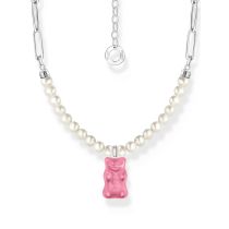 Thomas Sabo KE2207-082-9-L45V Gliederkette mit Perlen und pinkem Goldbären Anhänger 40-45 cm Damen
