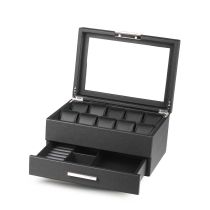 Rothenschild RS-LMWB-10WD Uhren-, und Accessoires-Box aus Kunstleder [10] schwarz mit Schublade