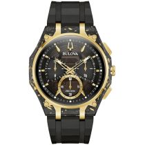 Bulova 98A328 Herrenuhr Curv Carbon & Gold Chronograph 44mm 3ATM 