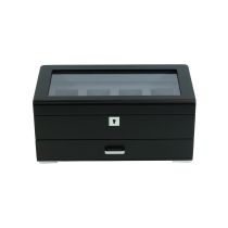 Rothenschild RS-3421-4-BL-CHA Uhrenbox schwarz [4] mit grauem Samt + Schublade