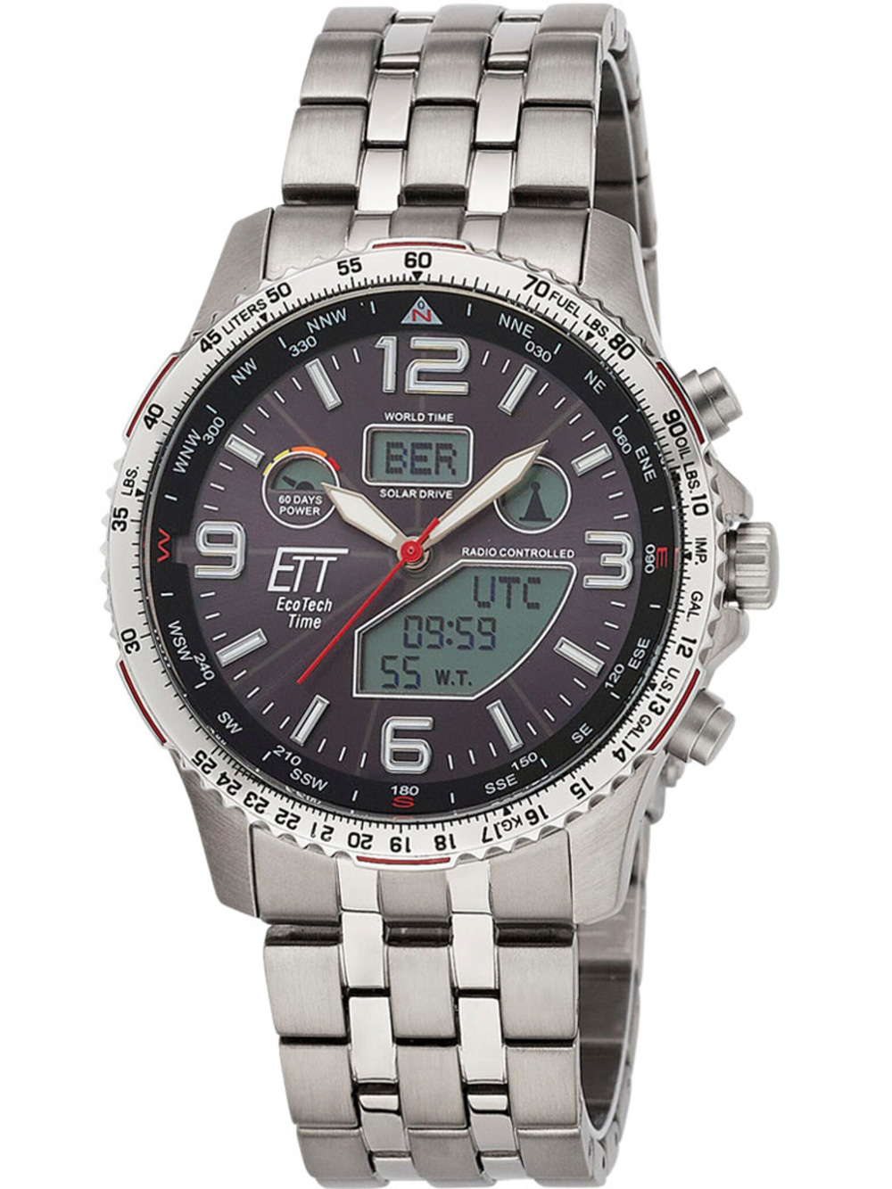 ETT EGT-11572-21M Herrenuhr Solar Titan Funkuhr 43mm 10ATM
