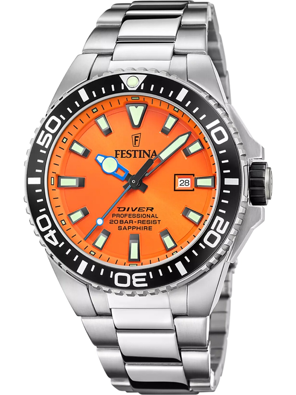 8430622814822 - Taucheruhr FESTINA The Originals Diver Armbanduhren silberfarben (silberfarben orange) Taucheruhren