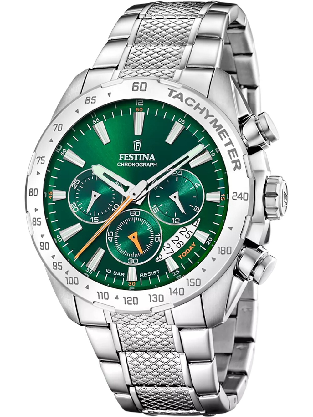 8430622814754 - Chronograph FESTINA Timeless Chronograph Armbanduhren silberfarben (silberfarben grün) Herren Quarzuhren Armbanduhr Quarzuhr Herrenuhr Stoppfunktion