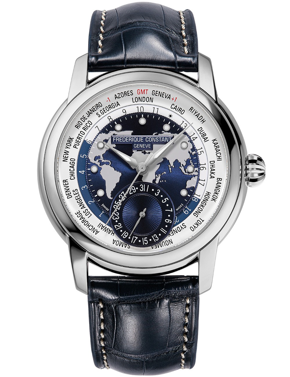 7630428462475 - Frederique Constant Geneve Classics Worldtimer FC-718NWWM4H6 Herren Automatikuhr Streng Limitierte Auflage