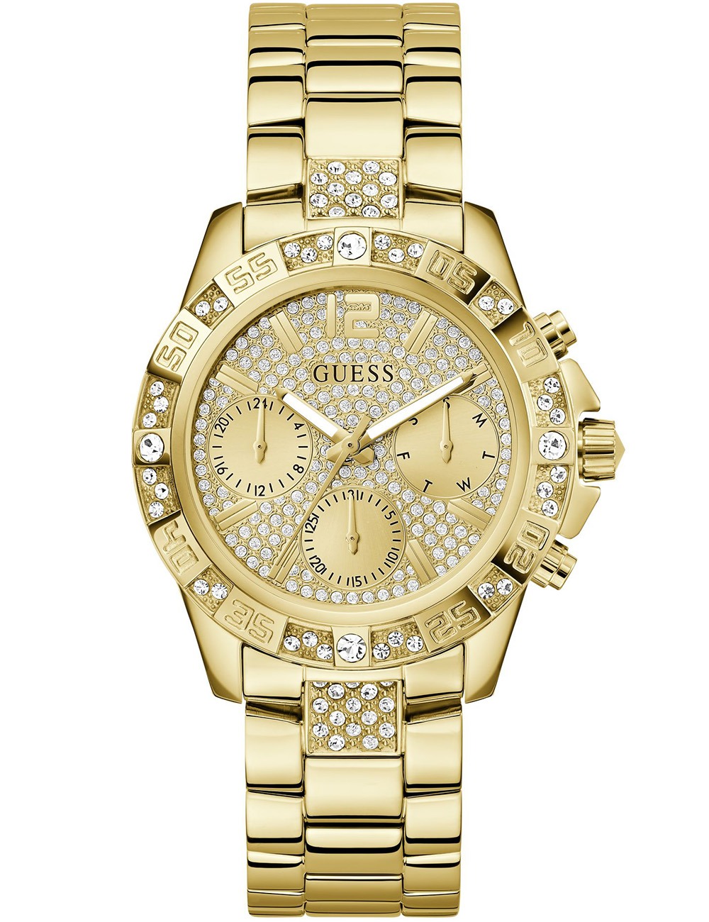 0091661543210 - Multifunktionsuhr GUESS MAJESTY Armbanduhren goldfarben (gelbgoldfarben) Damen Quarzuhr Armbanduhr Damenuhr Datum 1224-Std-Anzeige