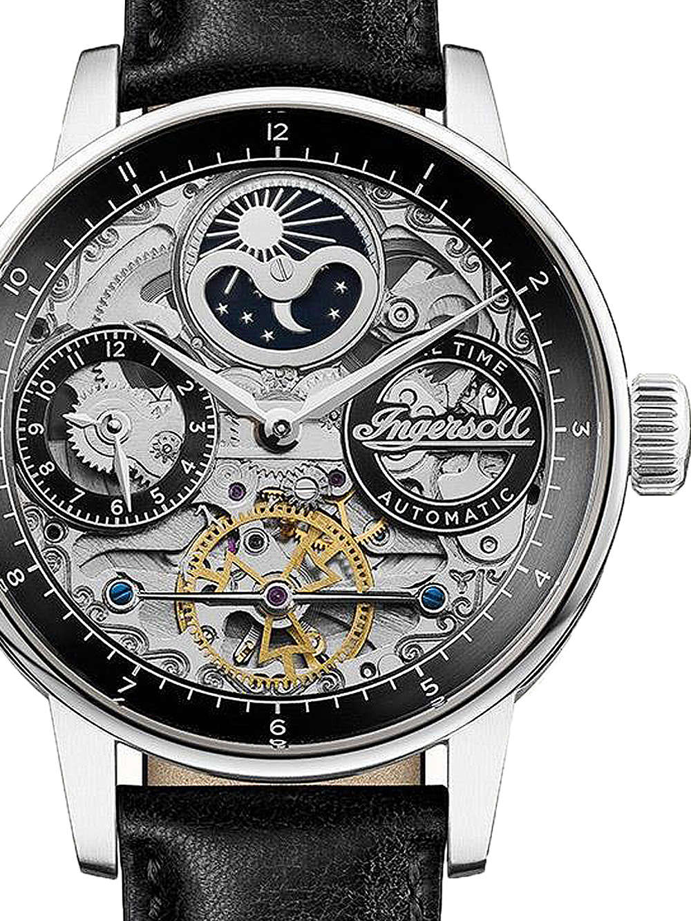 5013348512796 - The Jazz 42 mm Automatik-Mondphasenuhr für Herren mit silbernem Skelett-Zifferblatt und Schwarz Echtlederarmband I07701 5013348512796 - The Jazz 42 mm Automatik-Mondphasenuhr für Herren mit silbernem Skelett-Zifferblatt und Schwarz Echtlederarmband I07701