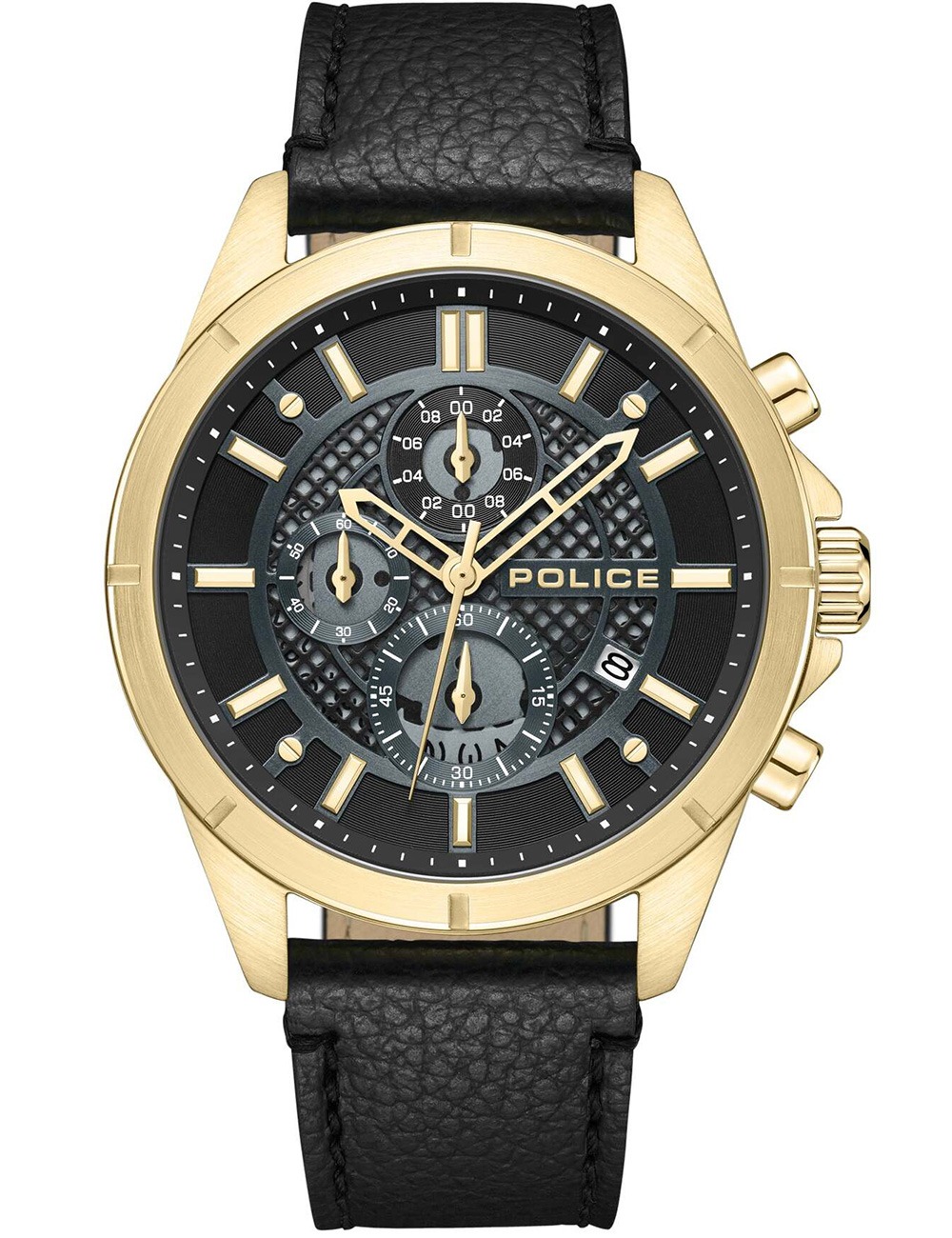 4894816145149 - Herren Chronograph Uhr Leder Armband Schwarz Gold 42mm Herrenuhr Chronographen