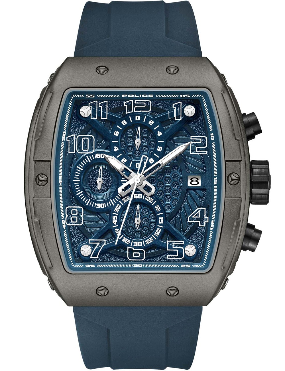 4894816152413 - Herren Chronograph Uhr Blau Grau 44mm Edelstahl Silikon Armband - Herrenarmbanduhr Chronographen Herrenuhr