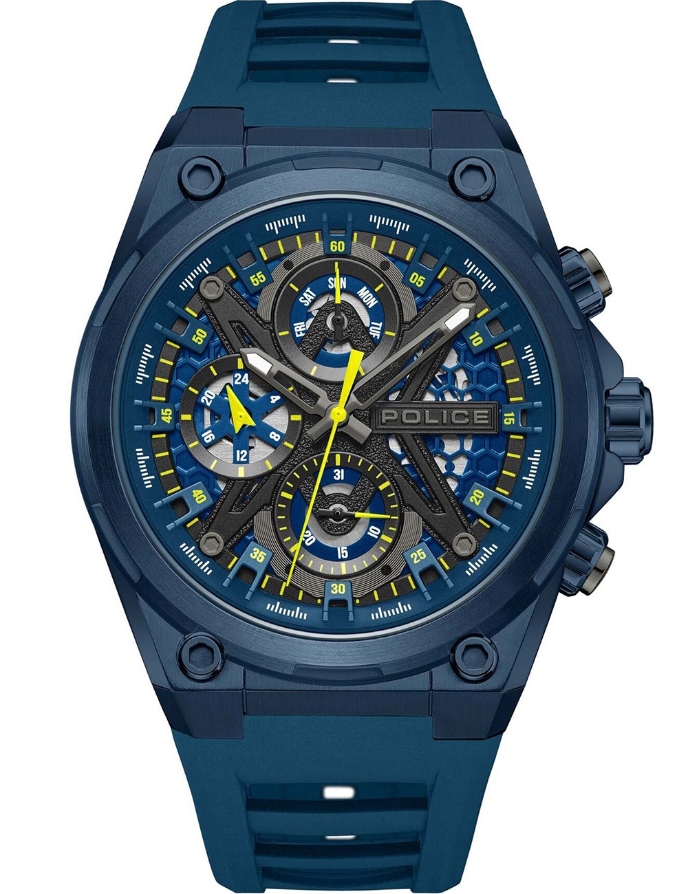 4894816145538 - Herren Armbanduhr Chronograph Blau Gelb 44mm - Uhren Armbanduhr Herrenuhr Chronograph Sportuhr - Uhr