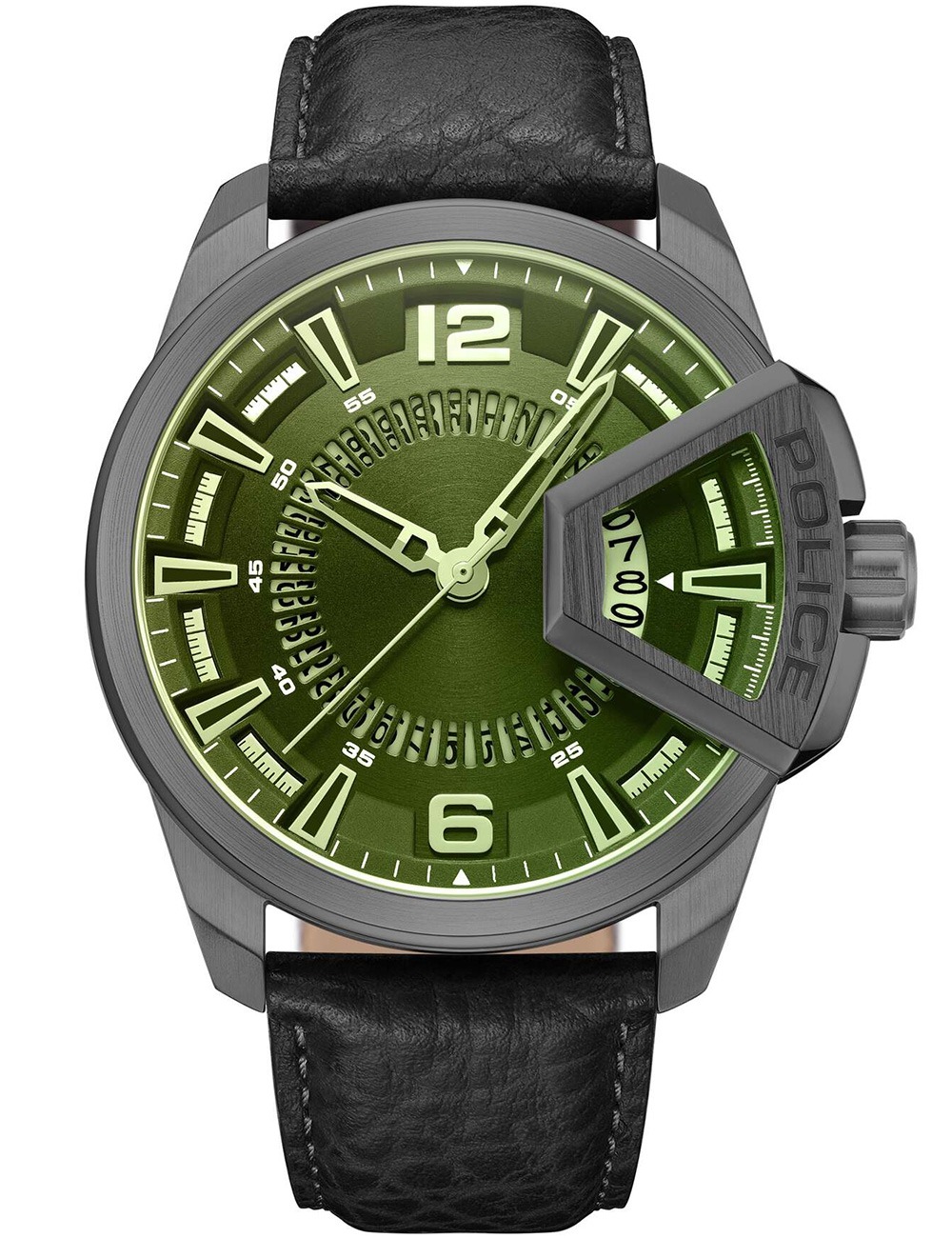 4894816090999 - Herren Armbanduhr Analog Leder Grün 42mm - Chronograph Herrenuhr Armbanduhr Uhrzeit Analoguhr