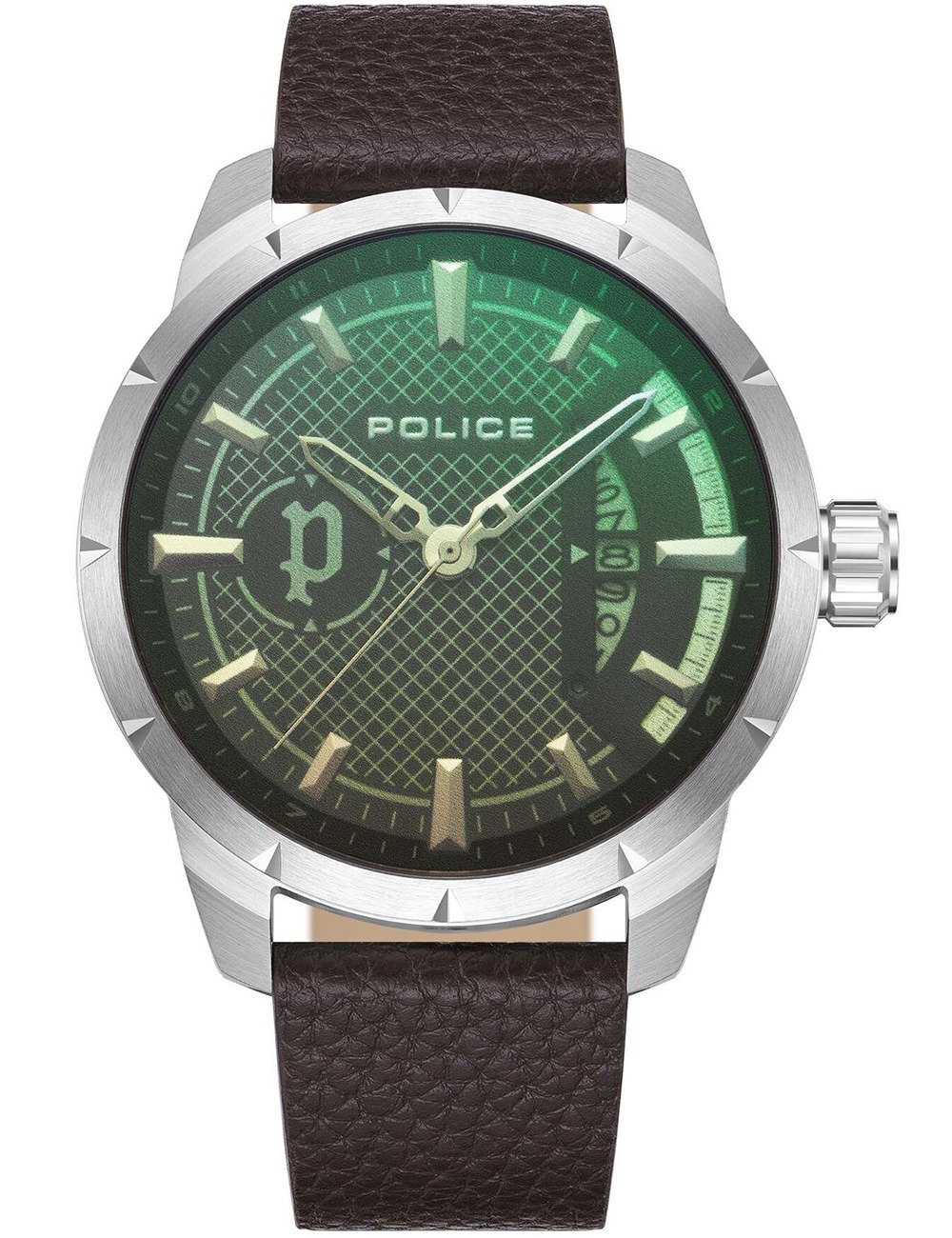 4894816060732 - Herren Armbanduhr Chronograph Leder Grün Braun 44mm Analog Uhr Handgelenk Uhrzeit