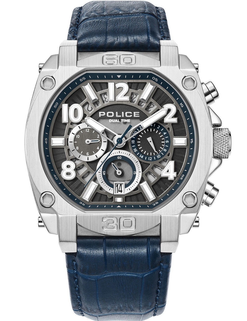 4894816121341 - Herren Armbanduhr Analog Chronograph Leder Blau Silber 44mm Herrenuhr Armbanduhr