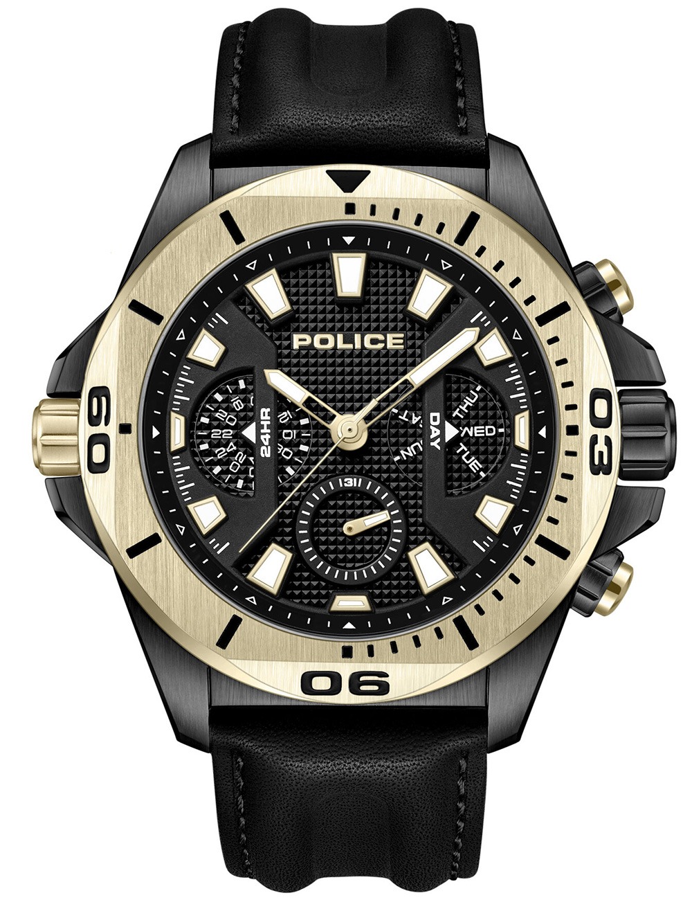 4894816122782 - Herren Armbanduhr Chronograph Analog Leder Schwarz Gold 44mm - Handgelenk Uhr Herrenuhr - Uhren für Männer