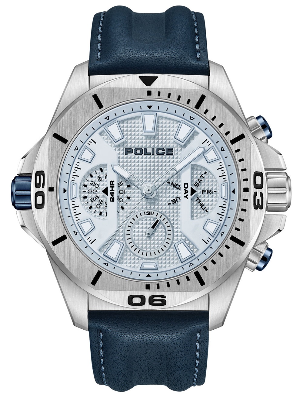 4894816122805 - Herren Chronograph Uhr Blau Silber Leder Armbanduhr Herrenuhr Chronographen Herrenarmbanduhr