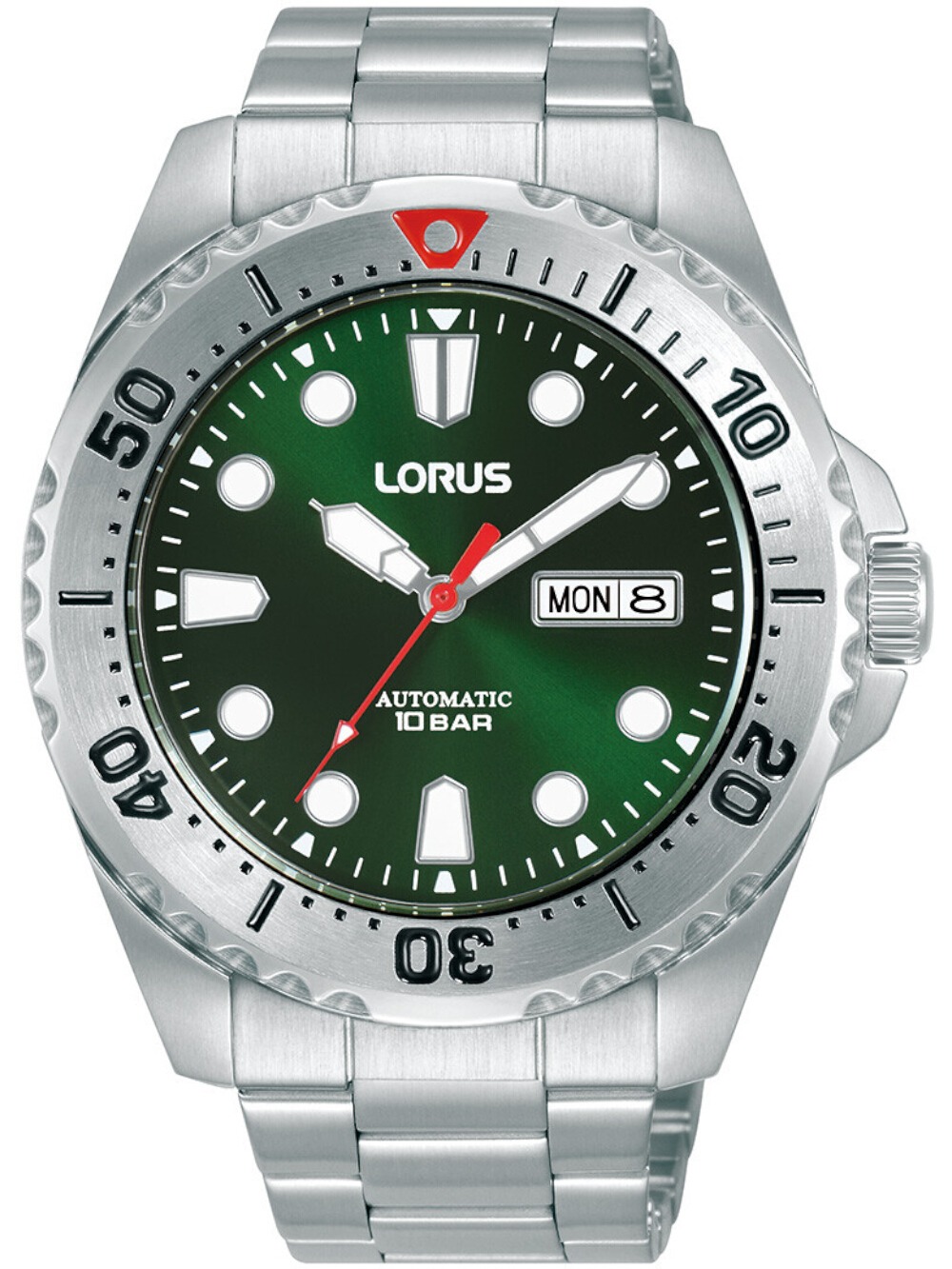 4894138360398 - Automatikuhr LORUS Sports Armbanduhren silberfarben (silberfarben grün) Herren Armbanduhr Herrenuhr Mechanische Uhr Edelstahlarmband analog