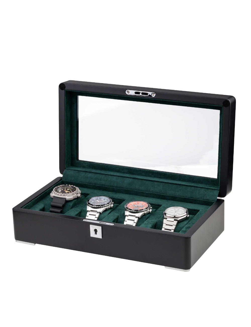 4260156291578 - RS-3420-4-BL-GRE Uhrenbox schwarz [4] mit grünem Samt