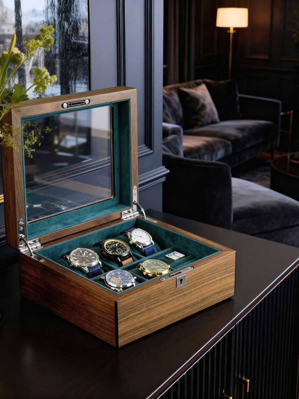 4260156291783 - Uhrenbox RS-2440-W für 4 Uhren und Manschettenknöpfe