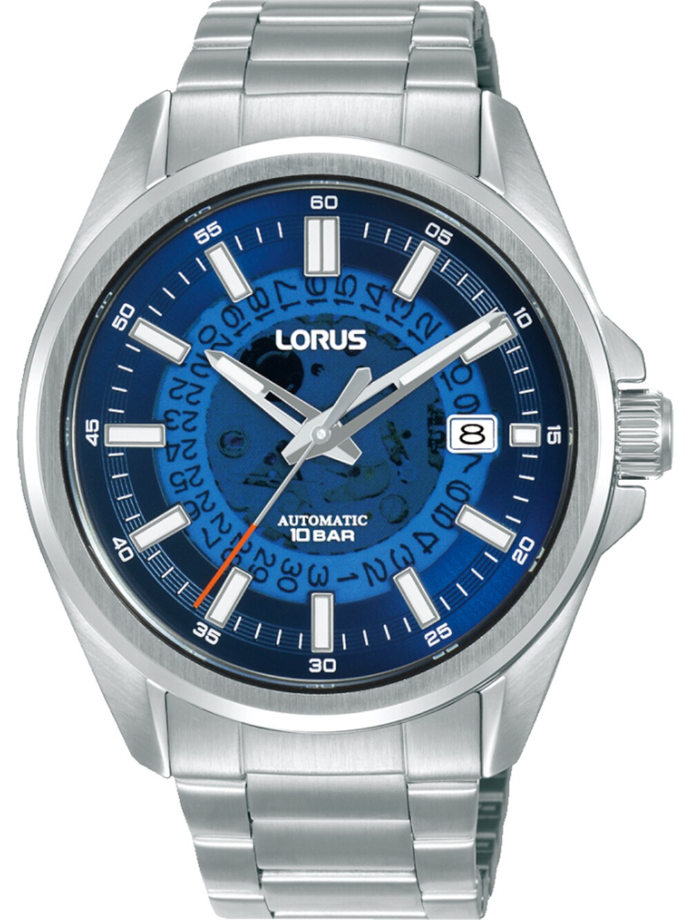 4894138360923 - Automatikuhr LORUS Armbanduhren silberfarben (silberfarben blau) Herren Armbanduhr Herrenuhr Datum Edelstahlarmband