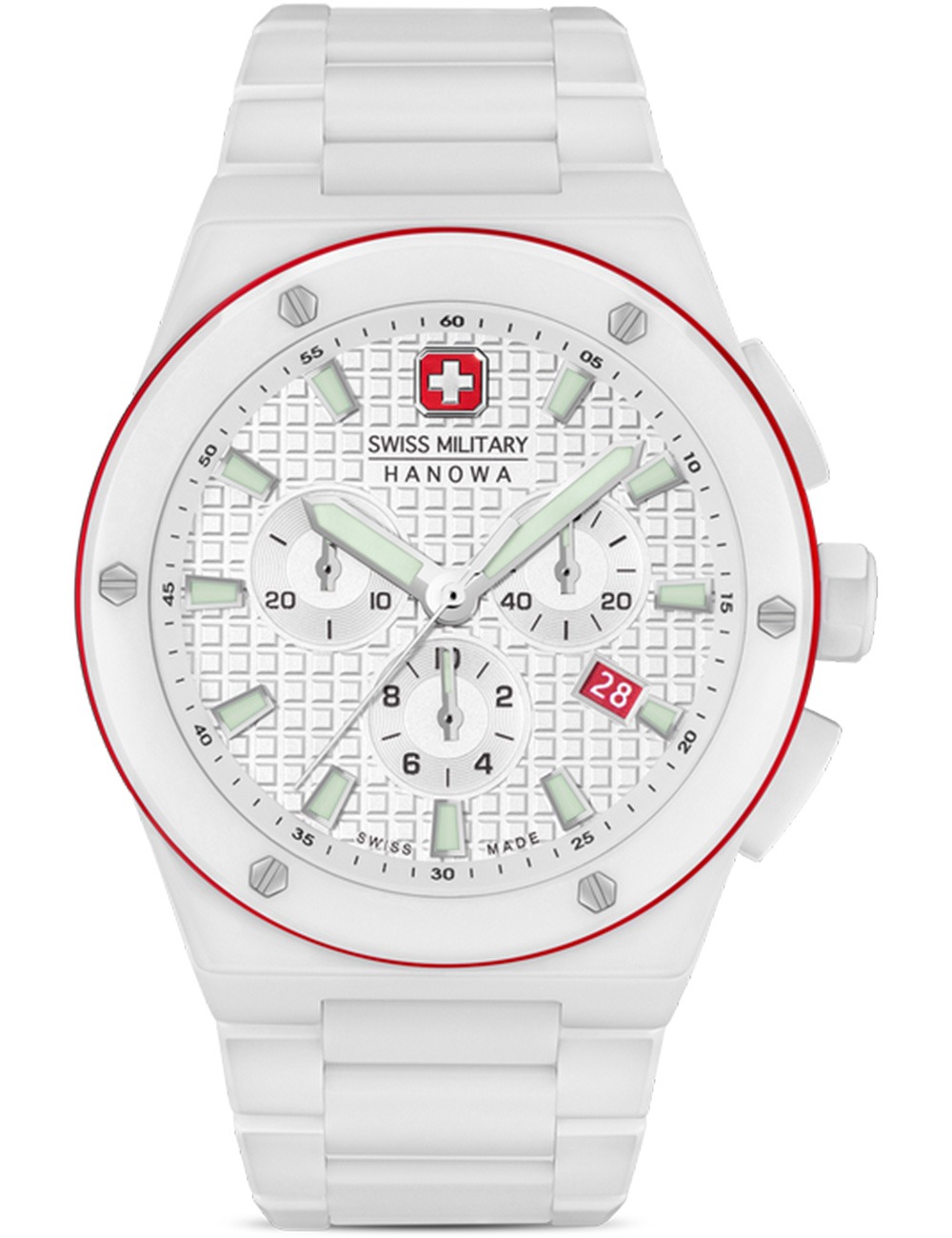 7620958010383 - SIDEWINDER CERAMIC Unisex Wristwatch White Red 42mm Stainless Steel Herrenuhr Chronograph Armbanduhr Quarzuhr