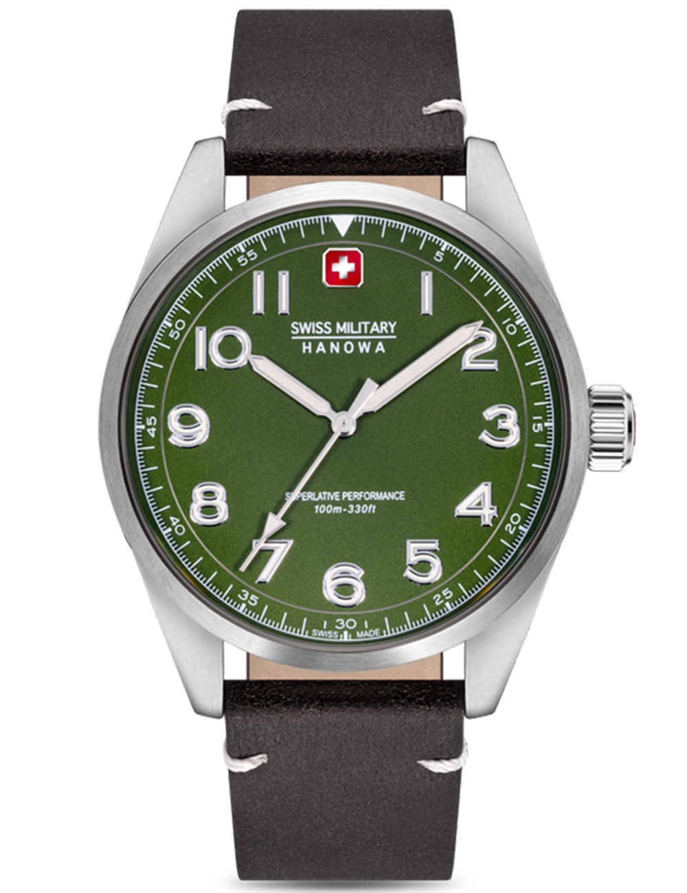 7620958011748 - Herren Armbanduhr Leder Grün 42mm - Swiss Made Uhr - Chronograph - Taucheruhr - Sportuhr