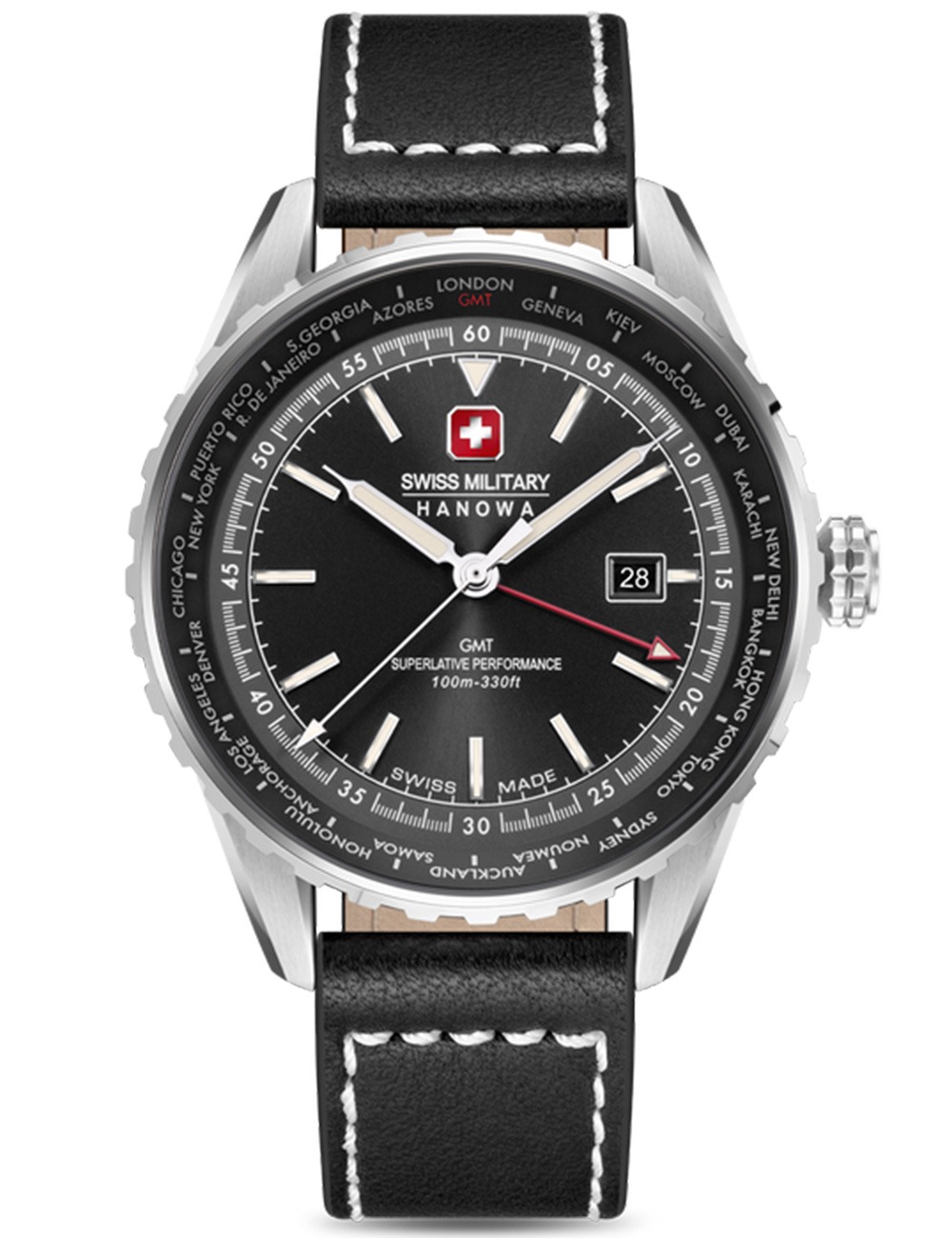 7620958011458 - Mens Wristwatches Analog Watches Leather Stainless Steel Black 42mm GMT Armbanduhr Herren