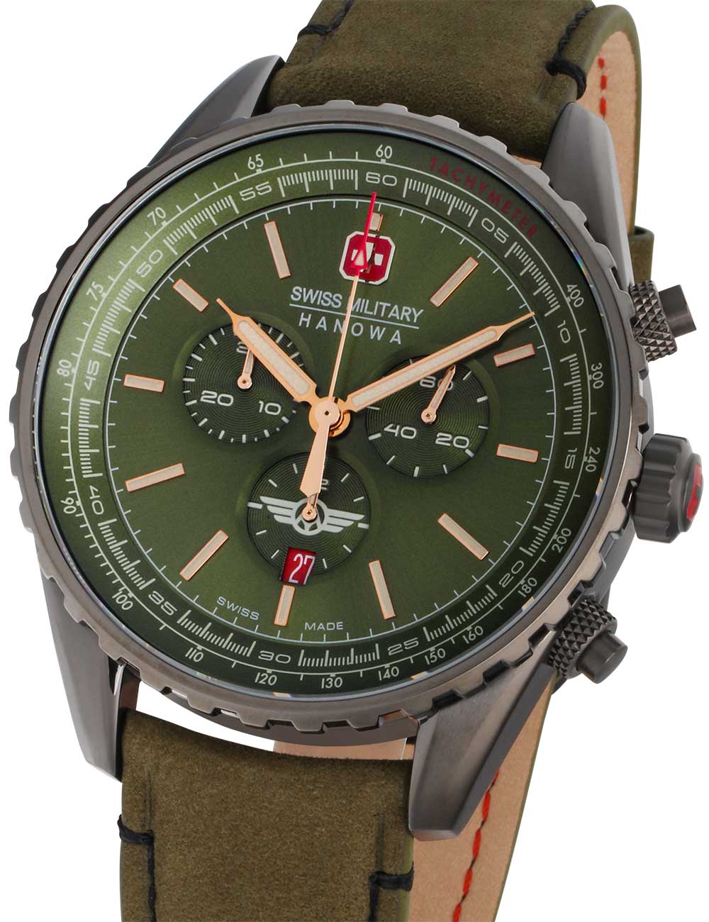 7620958007802 - Chronograph AFTERBURN CHRONO SMWGC0000340 Armbanduhren grün (olivgrün) Herren Quarzuhren Quarzuhr Herrenuhr Datum Stoppfunktion Saphirglas Swiss Made