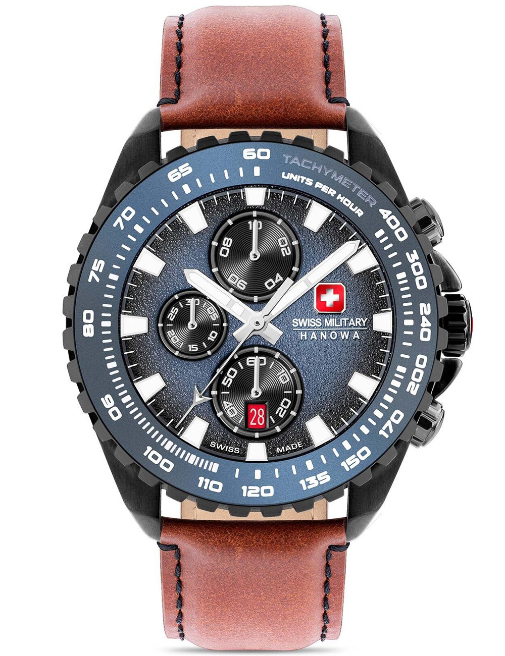 7620958010192 - Herren Armbanduhr Chronograph Leder Blau Braun 44mm Herrenuhr Analog Armbanduhr Chronograph