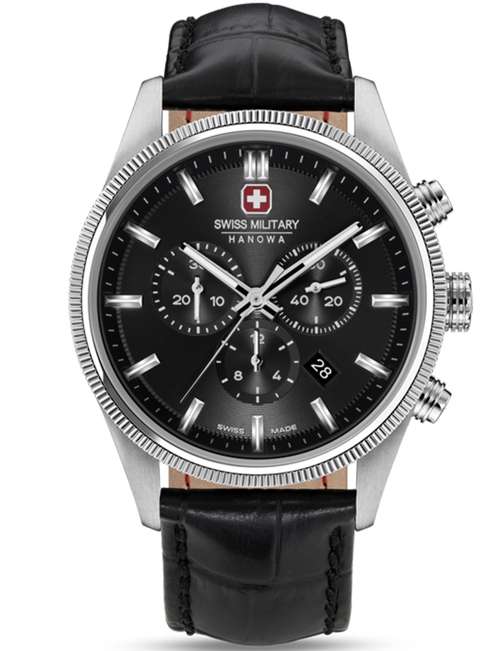 7620958011410 - Herren Chronograph Uhr Leder Armband Schwarz 42mm Herrenuhr Armbanduhr Chronographen Herrenuhren