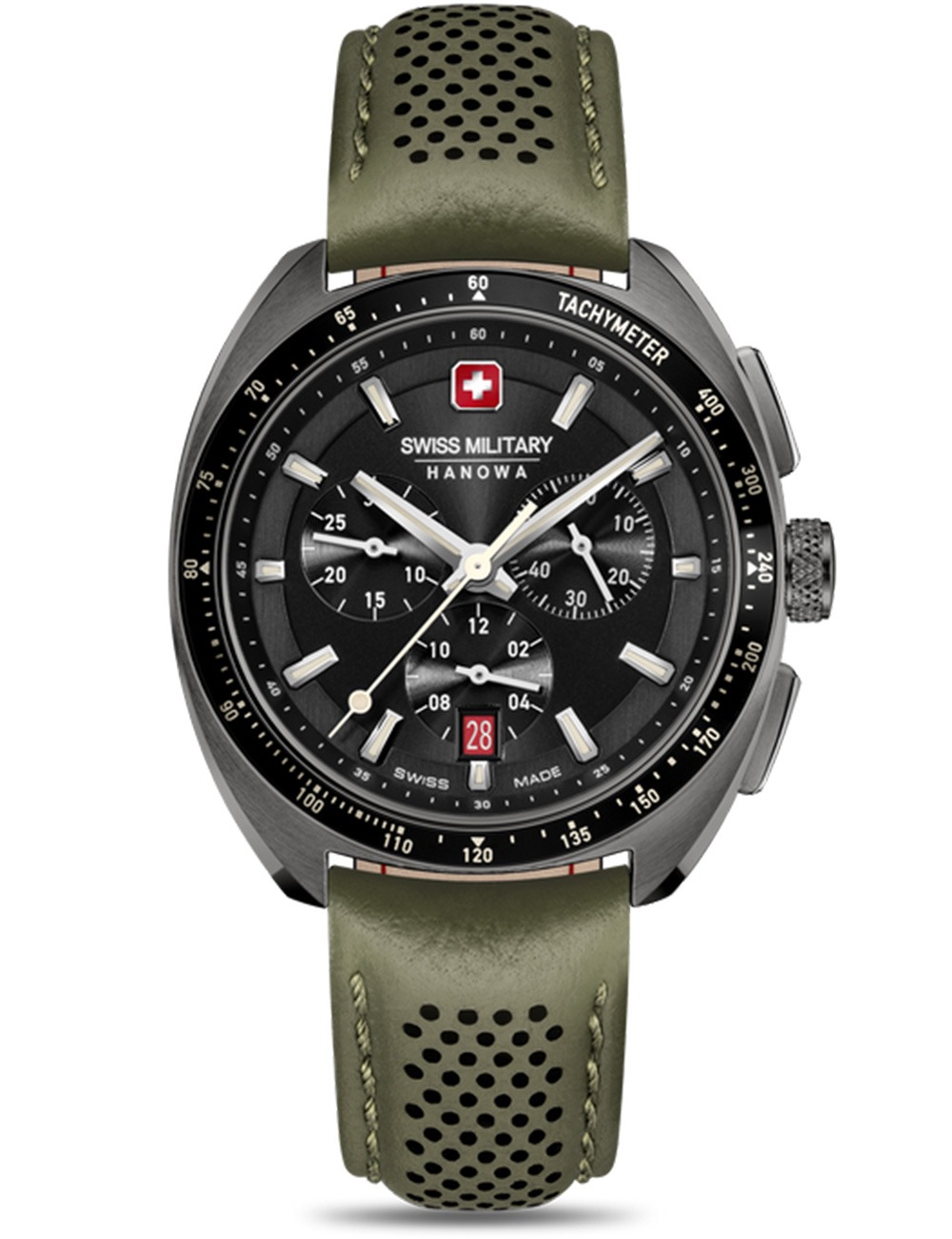 7620958011496 - Mens Analog Chronograph Green Leather 43mm Watch Herrenuhr Armbanduhr Chronograph Leder