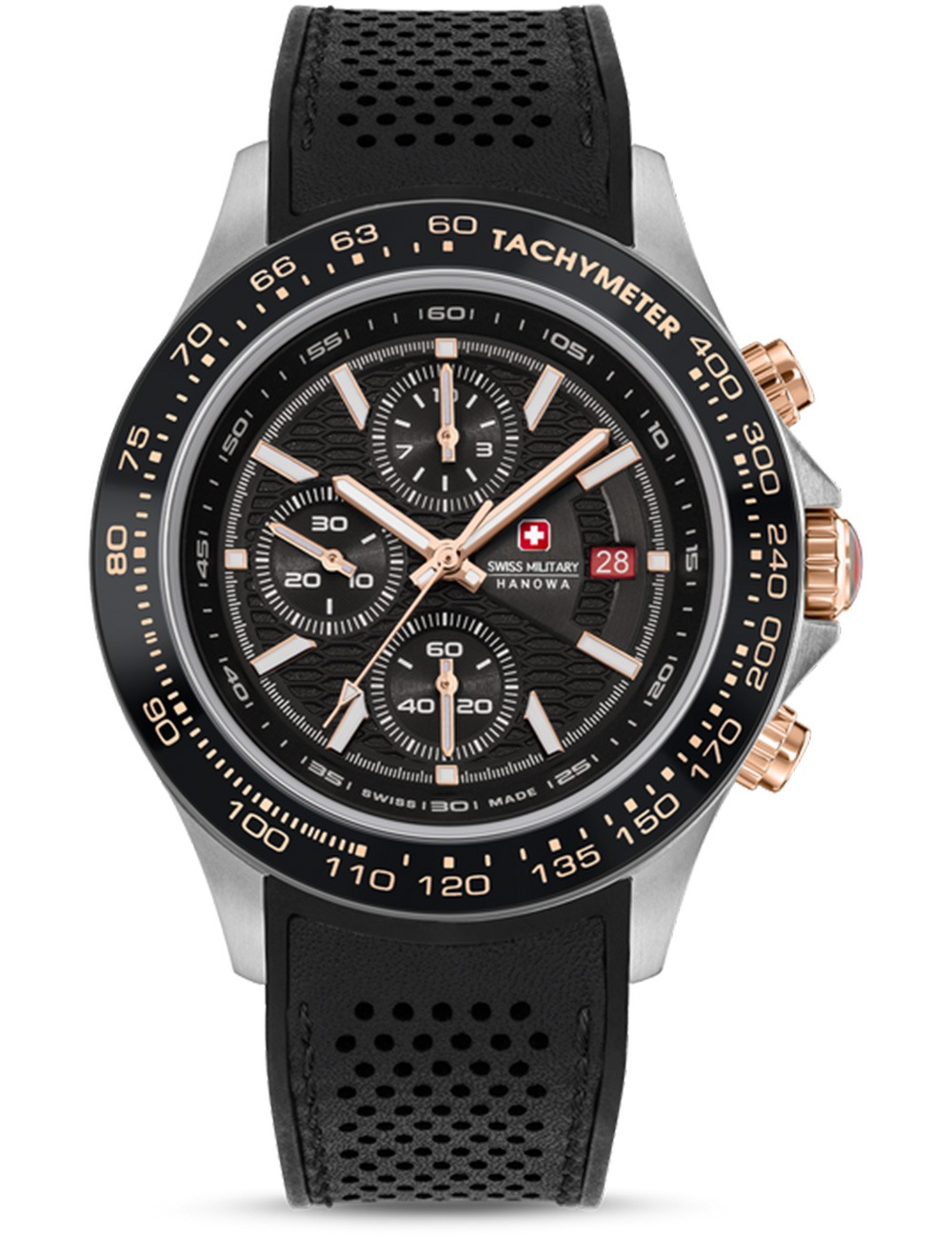 7620958011533 - Herren Armbanduhr Chronograph Leder Schwarz Roségold 42 mm Herrenuhr Chronographen Armbanduhr Sportuhr