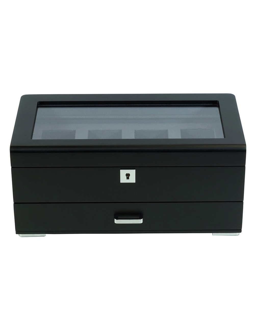 4260156291615 - RS-3421-4-BL-GRE Uhrenbox schwarz [4] mit grünem Samt + Schublade